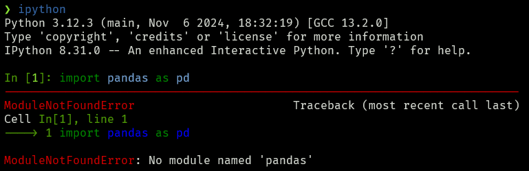 importing pandas returns ModuleNotFoundError